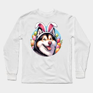 Yakutian Laika Wears Bunny Ears for Easter Celebration Long Sleeve T-Shirt